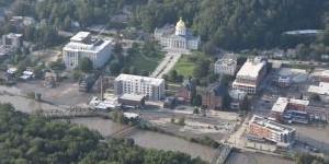 Aerial view of Montpelier shortly after the July 2023 flood